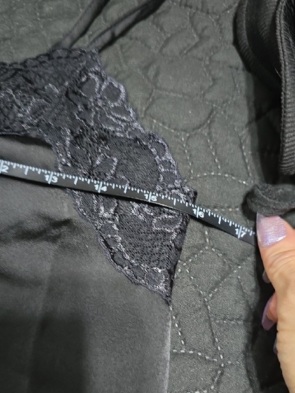 Black Asymetrical Long Lace Trim Satin Camisol - Picture 6 of 9